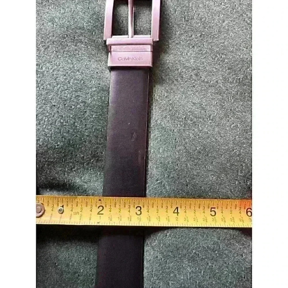 Calvin Klein black leather belt 42” x 1” wide brushed silver tone hardware - Picture 4 of 7